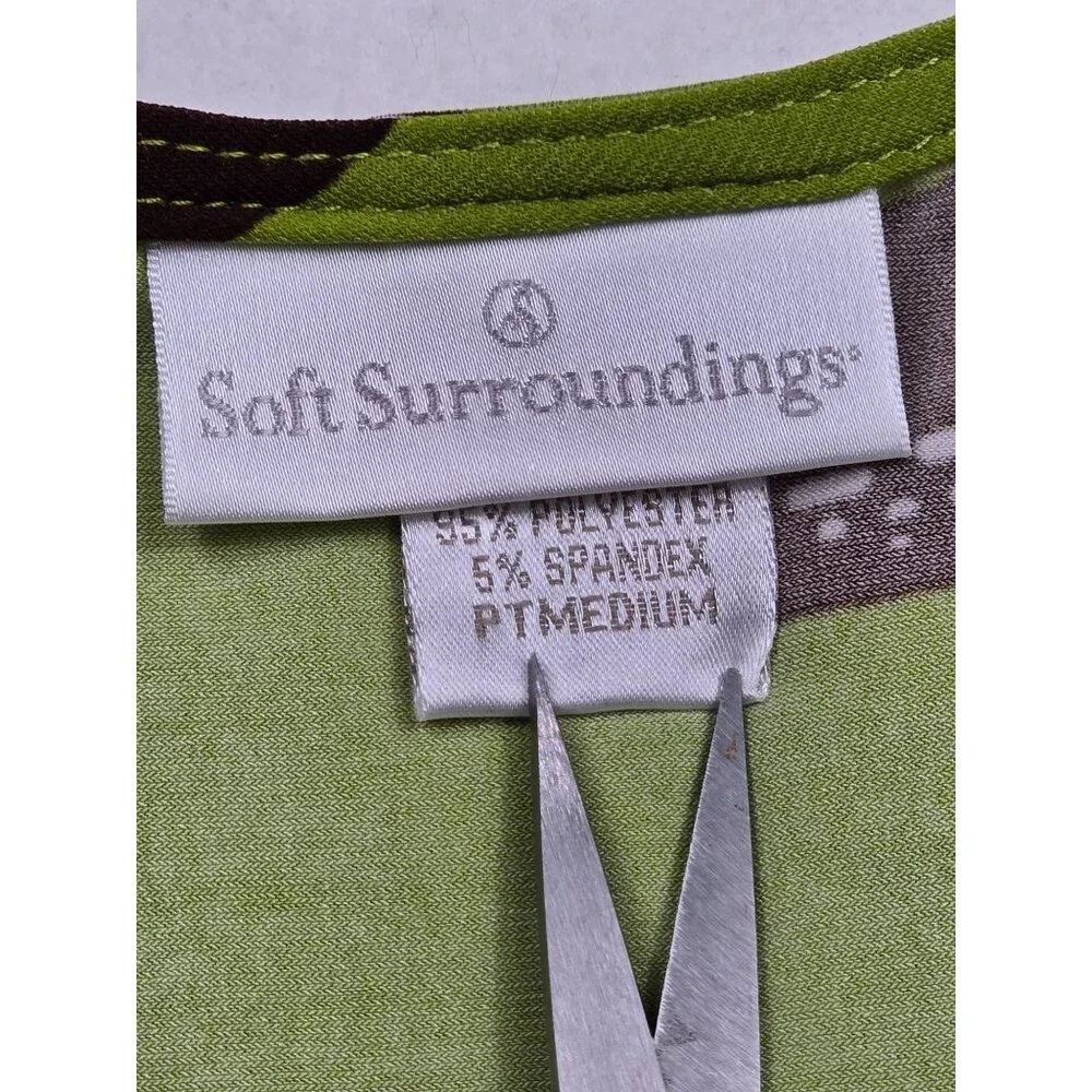 Soft Surroundings Sleeveless Lime Green Brown White Floral Maxi Dress Petite M - Picture 2 of 4